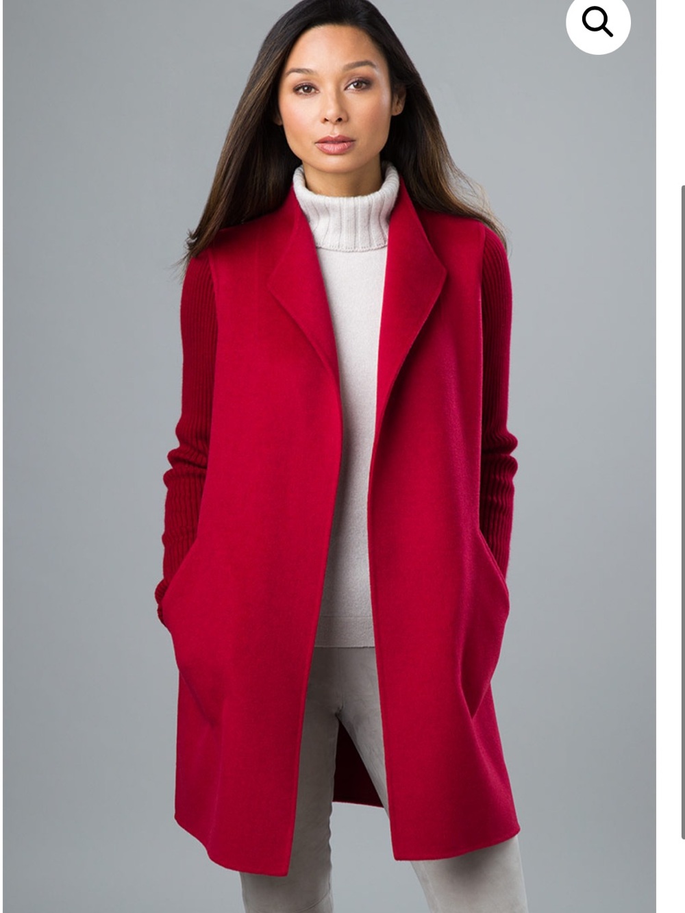 Kinross Cashmere Rib Sleeve Coat in Garnet Red